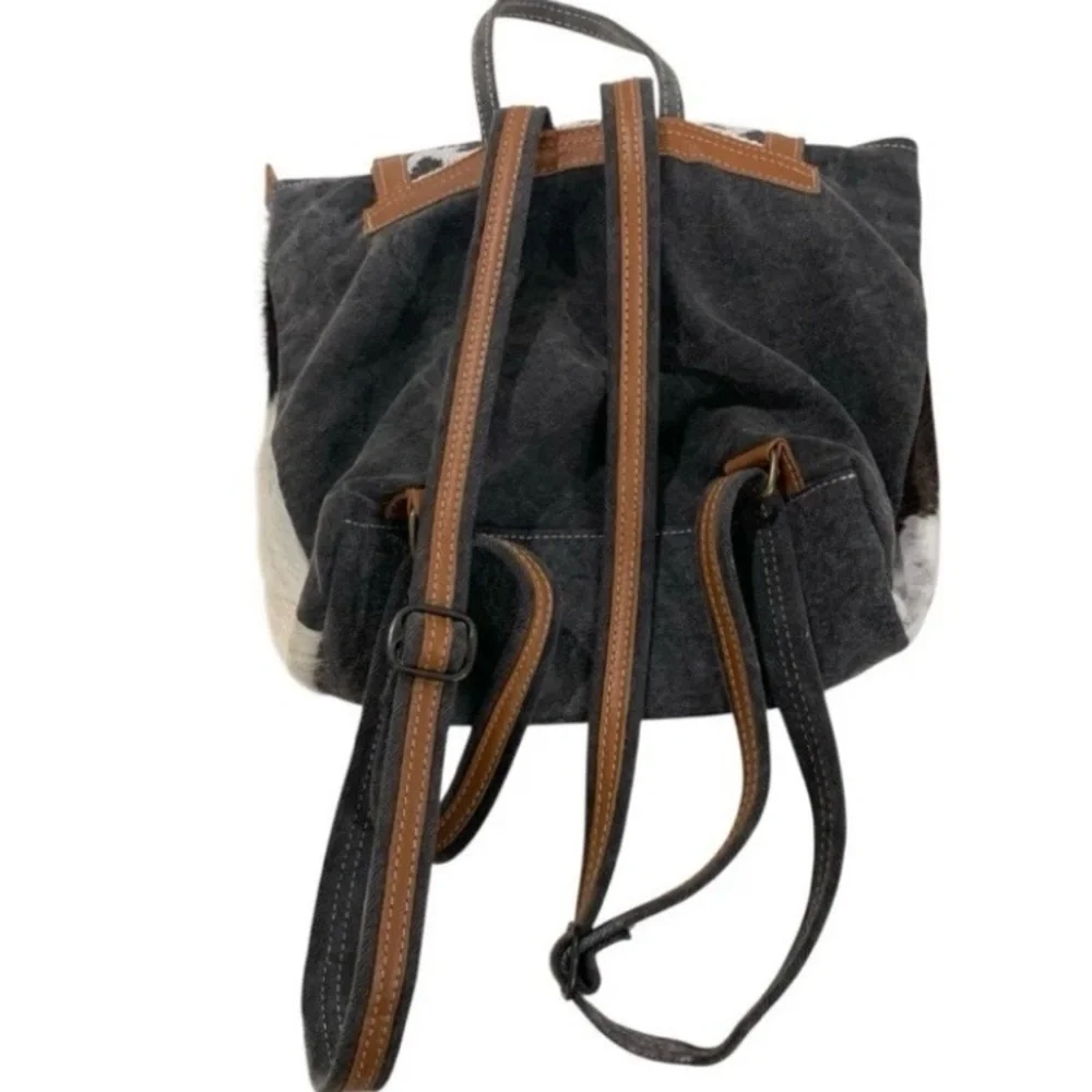 Myra Tapestry & Leather Cowhide Hair BACKPACK HANDBAG‎ 12x13
